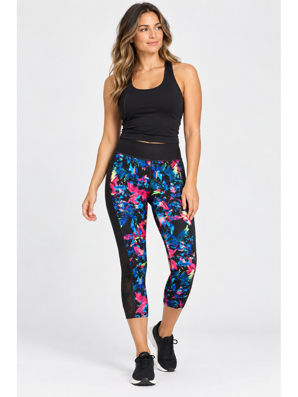 Ideology Women’s Crop Leggings Small Tropical Floral Black Multicolor NWT